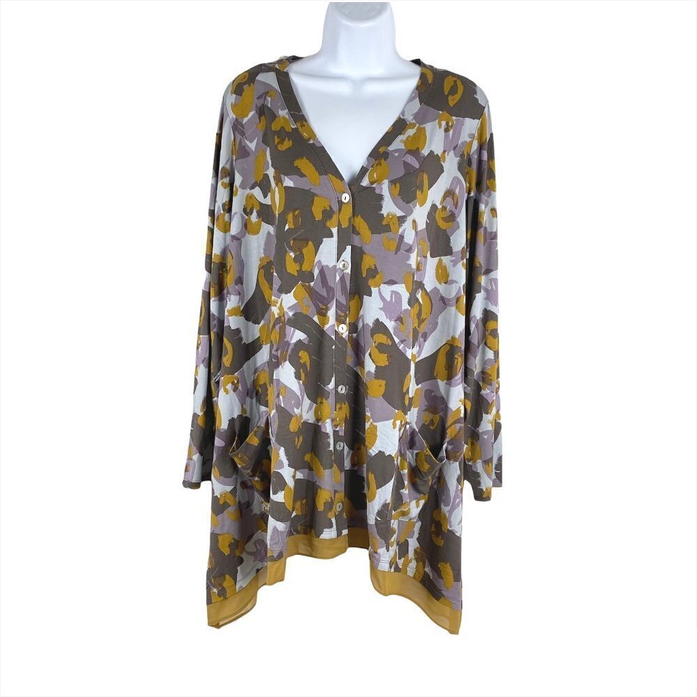Logo Lori Goldstein Rayon 230 Print Button Front‎ Cardigan Women's 1X